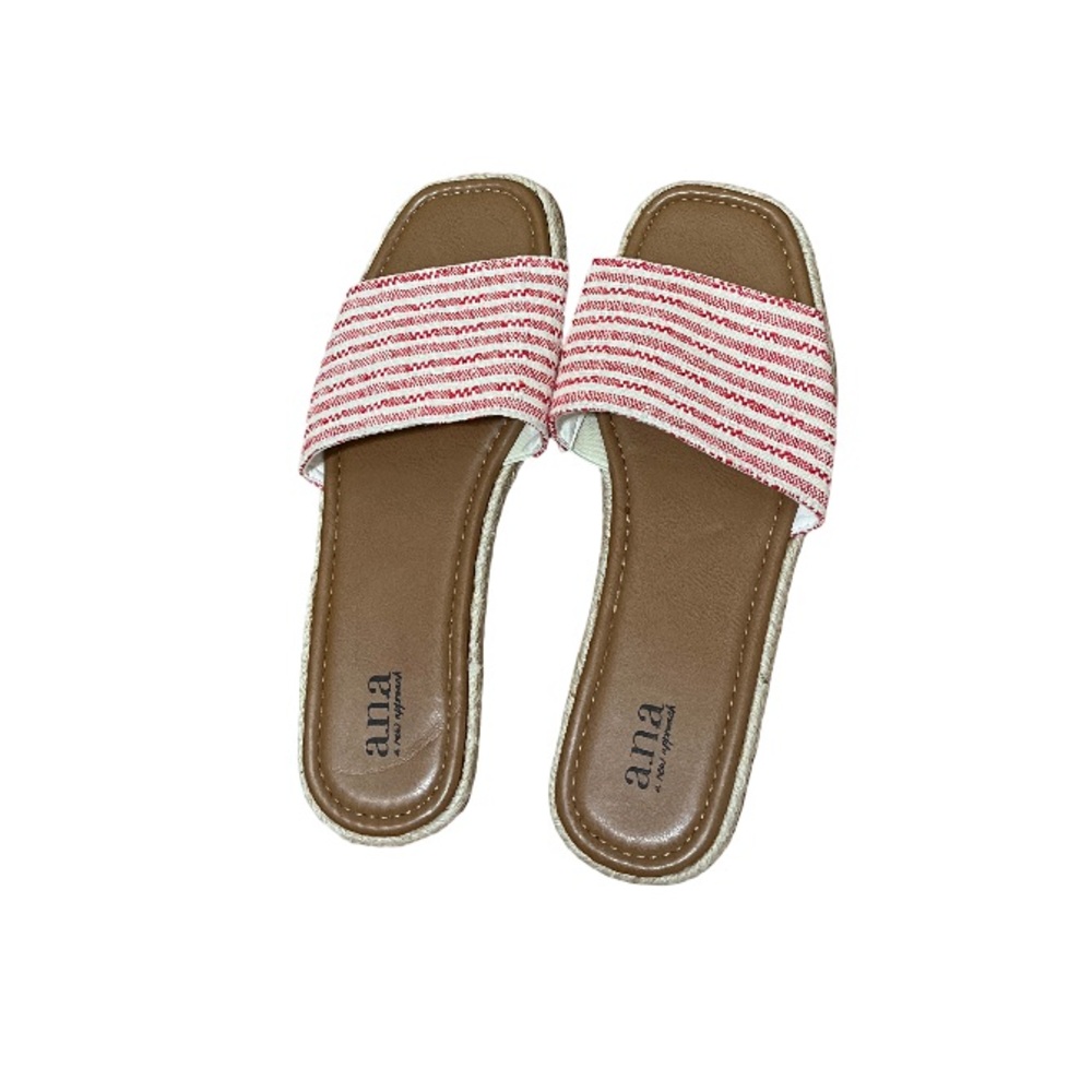 Ana Red/White Patterned Slide Espadrille Slip On Sandals